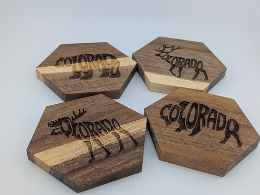 Colorado Wildlife Acacia Coaster Set (Set of 4)
