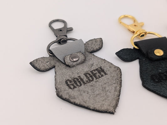 Signature Leather Cow Tag Keychain